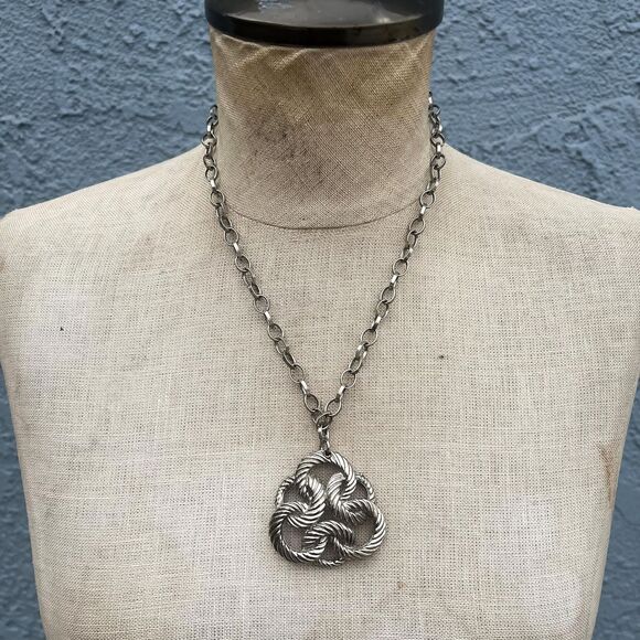 Vintage Celtic Knot Necklace Chunky Silver Jewelry - Picture 1 of 9